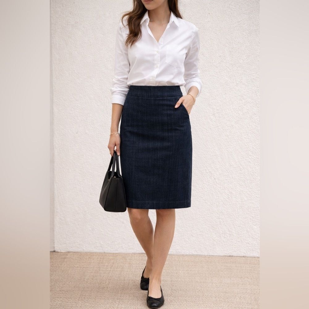 J.Crew Stretch Denim Pencil Skirt Size 6 Dark Wash